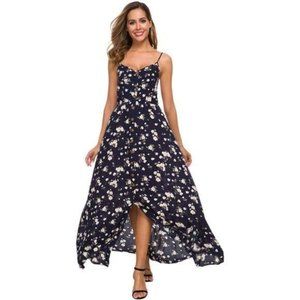 Spaghetti Strap Floral Print Button Maxi Dress